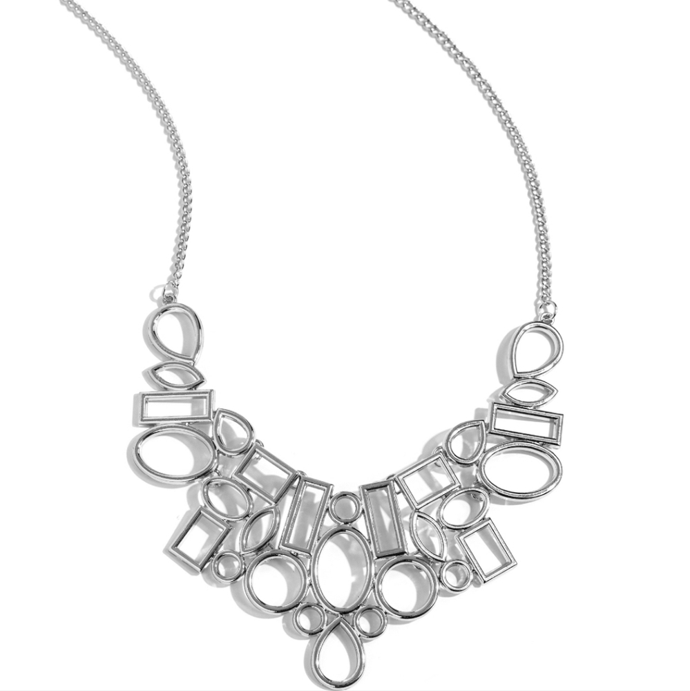 Geometric Silver Necklace/Earrings Set